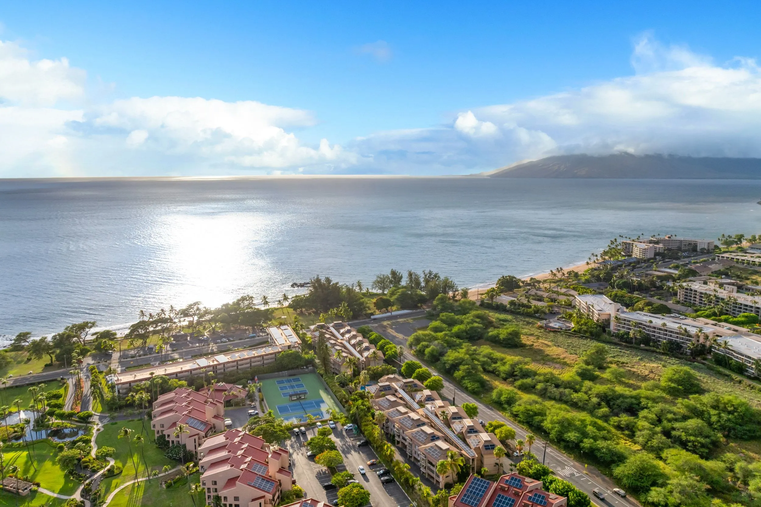 Aerial view of the Kihei coastline beside the property